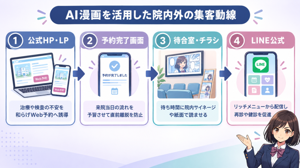 AI漫画を活用した院内外の集客動線