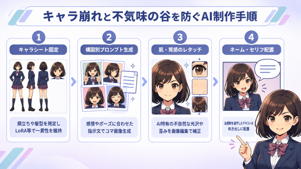キャラ崩れと不気味の谷を防ぐAI制作手順