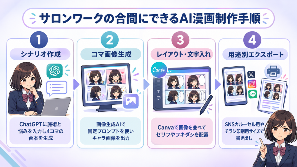 サロンワークの合間にできるAI漫画制作手順