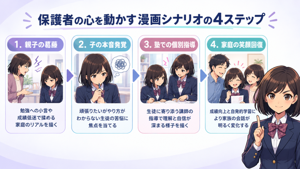 保護者の心を動かす漫画シナリオの4ステップ