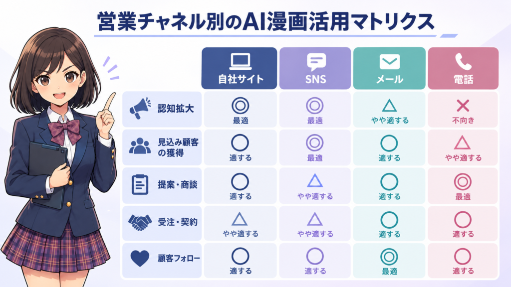 営業チャネル別のAI漫画活用マトリクス