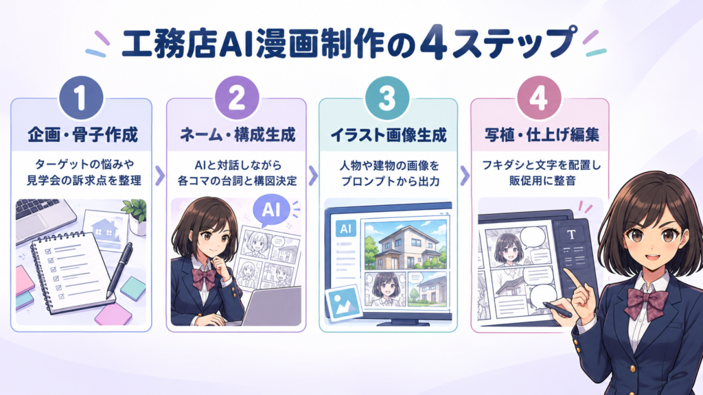 工務店AI漫画制作の4ステップ