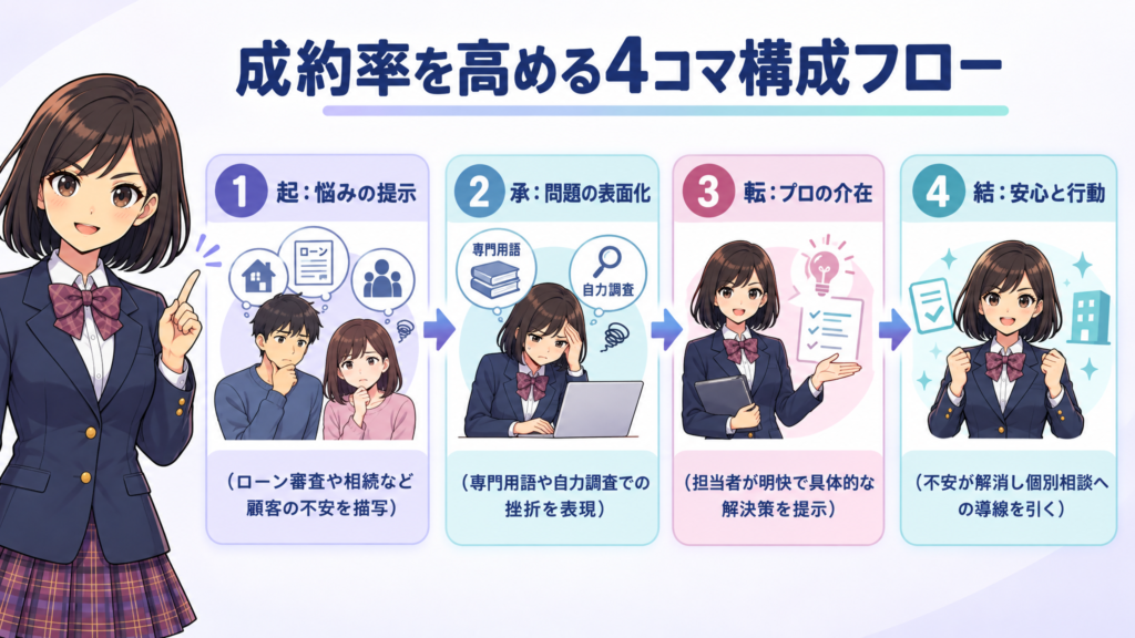 相談・商談を支援する4コマ構成フロー