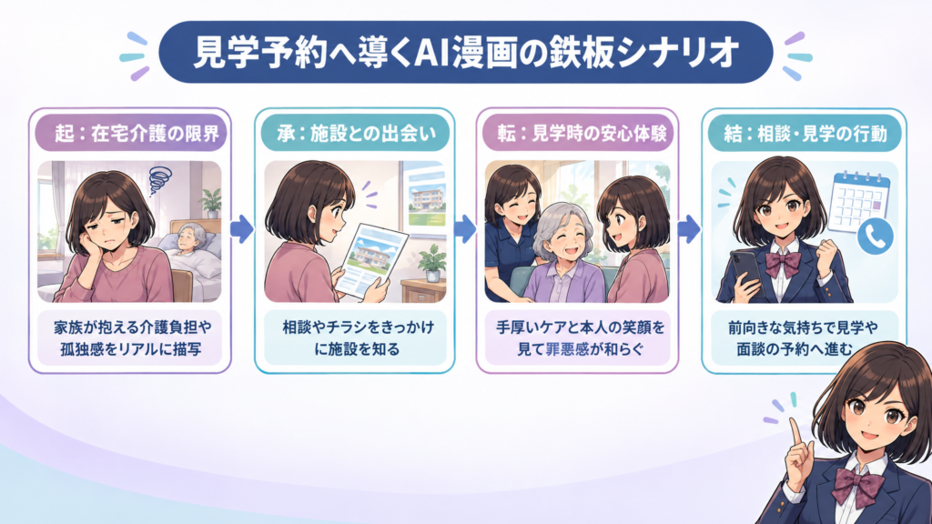 見学予約へ導くAI漫画の鉄板シナリオ