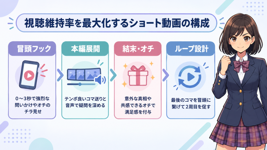 視聴維持率を最大化するショート動画の構成