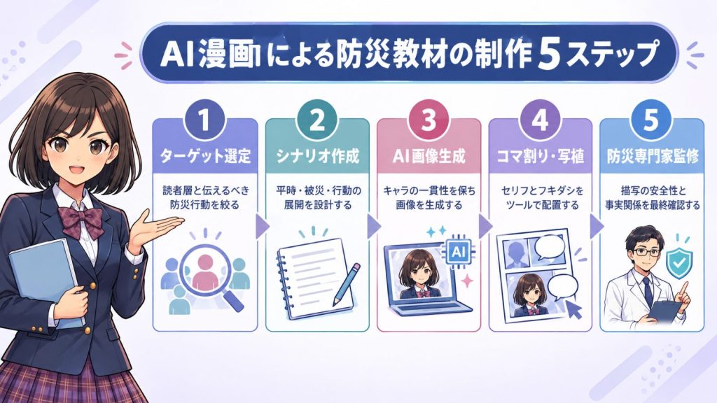 AI漫画による防災教材の制作5ステップ