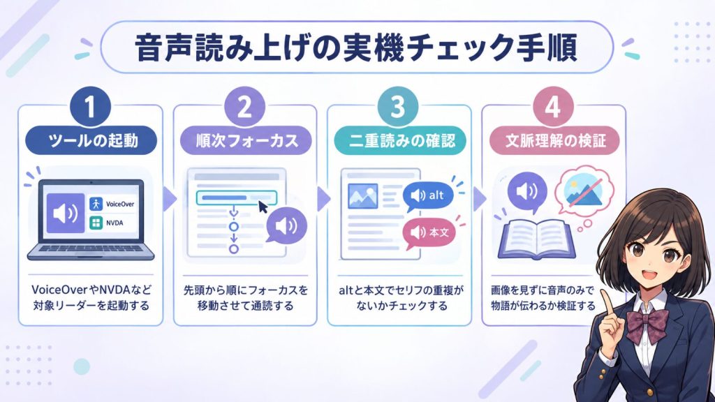 音声読み上げの実機チェック手順
