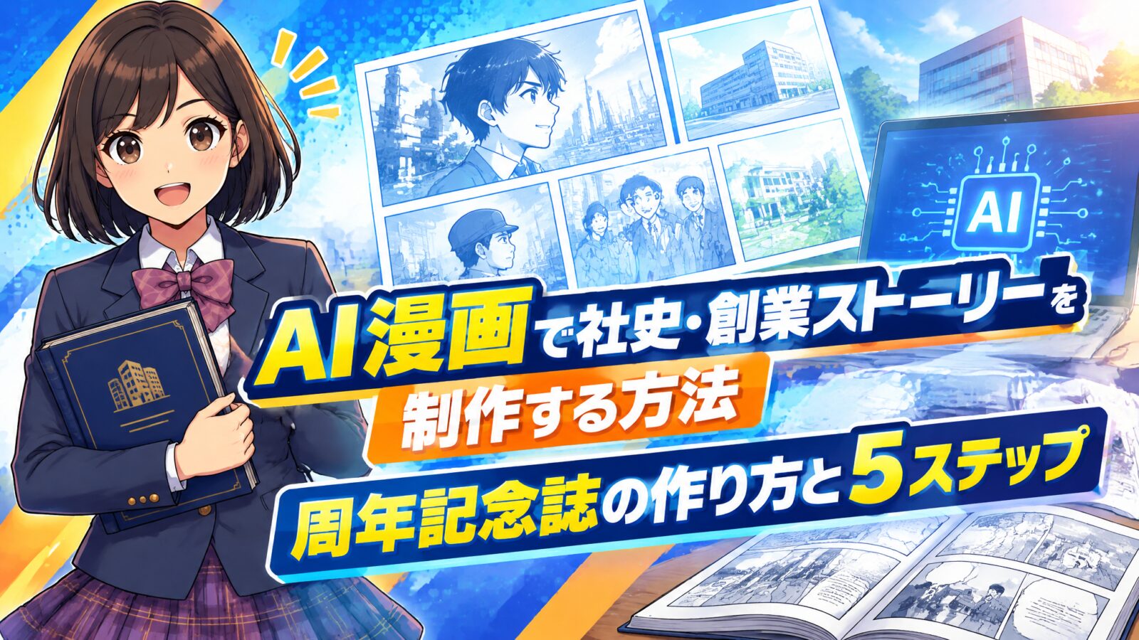 AI漫画で社史・創業ストーリーを制作する方法|周年記念誌の作り方と5ステップ
