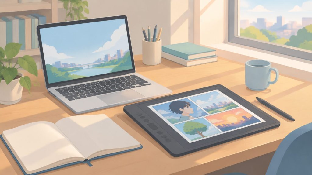 漫画と文章を整理する作業環境