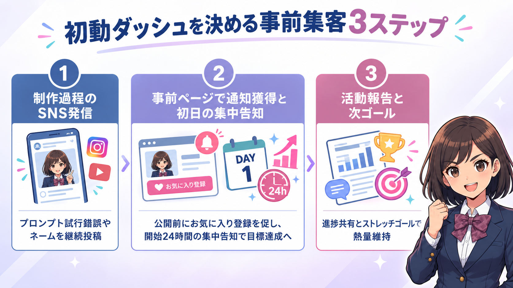 初動ダッシュを決める事前集客3ステップ